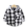 thumbnail image 5 of WQNVRNR Toddler Boys Hooded Shirt Jacket Casual Button Down Plaid Print Long Sleeve Lightweight Casual Outerwear Black 2T, 5 of 9