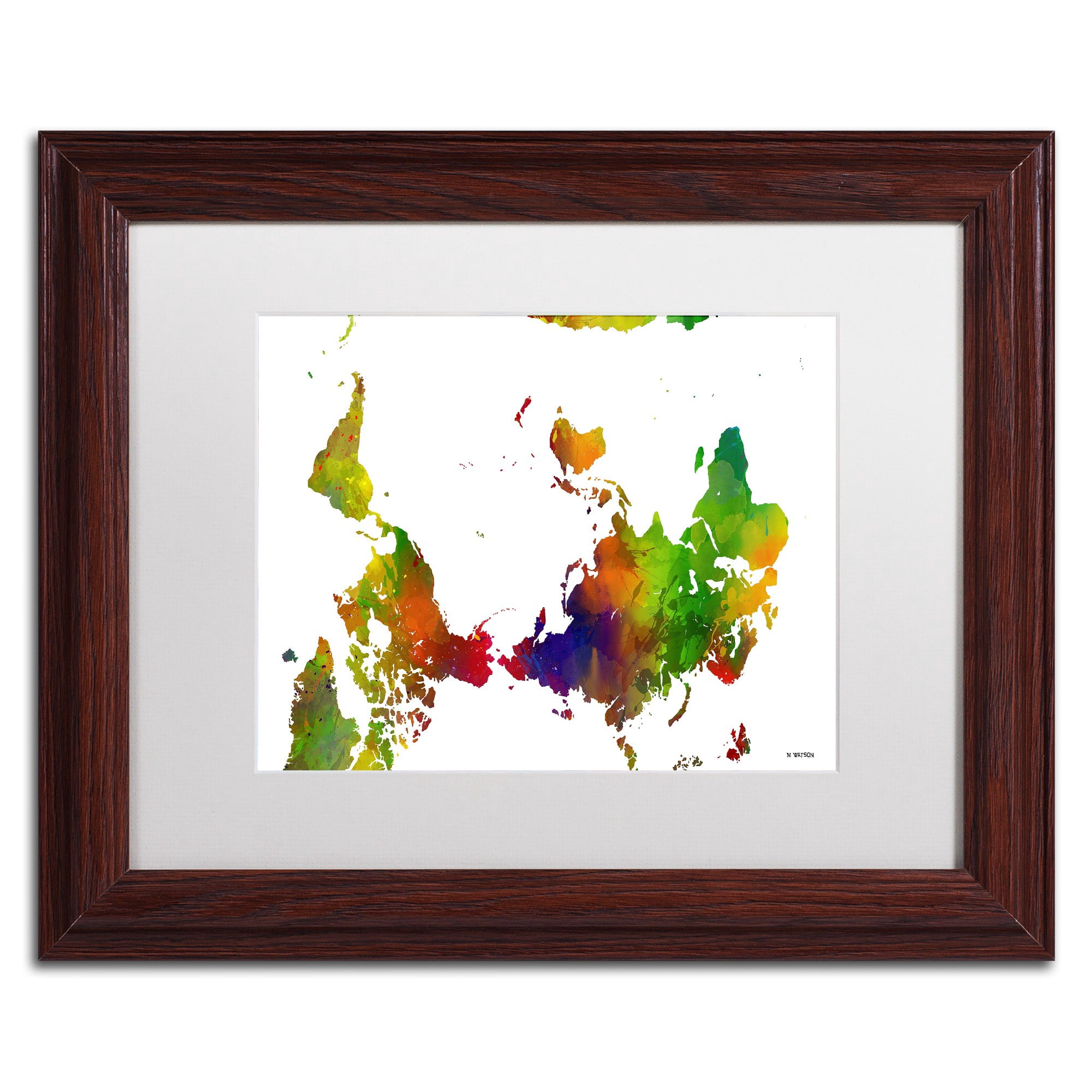 Trademark Fine Art "Upside Down Map of the World Clr 1" Canvas Art by Marlene Watson, White Matte, Wood Frame