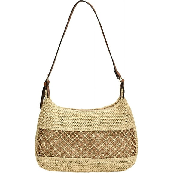 Straw Beach Bags Woven Rattan Crescent Summer Straw Tote Bag with Top Handle Handbag for Women