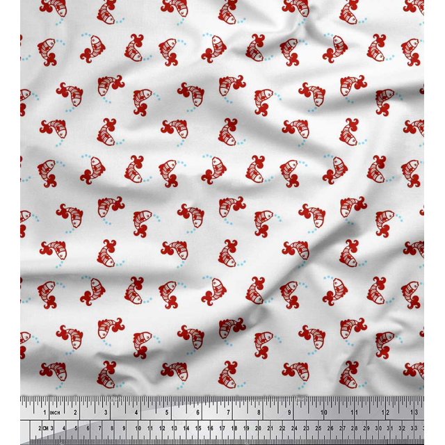 Soimoi Poly Georgette Fabric Bubbles & Fish Ocean Print Fabric by Yard 42 Inch Wide