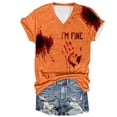 thumbnail image 1 of Tops Cortos para las Mujeres, Halloween Impreso V-Cuello Camiseta de Manga Corta, Tela de Imitación de Moda Casual, 1 of 3