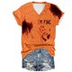 thumbnail image 1 of Tops Cortos para las Mujeres, Halloween Impreso V-Cuello Camiseta de Manga Corta, Tela de Imitación de Moda Casual, 1 of 3