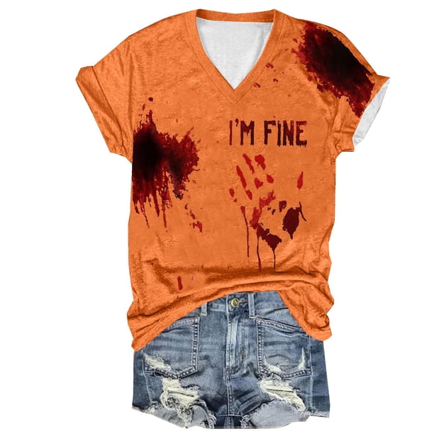 Tops Cortos para las Mujeres, Halloween Impreso V-Cuello Camiseta de Manga Corta, Tela de Imitación de Moda Casual