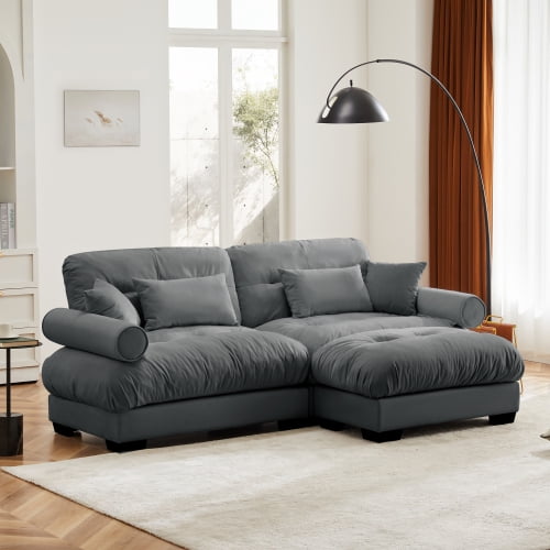 GAKMCIL 93.7" Loveseat Sofa, 2 Seater Modular Sectional Sofa, Large U Shaped Sectional Fluffy Couch, Velvet Cloud Couch with 1 Ottoman, Deep Seat Sofas for Living Home