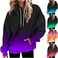 thumbnail image 5 of Womens Hoodies Pullover Gradient Tie Dye Print Casual Loose Lightweight Long Sleeve Tops Drawstring Oversized Hooded Sweatshirt with Pocket, 5 of 5