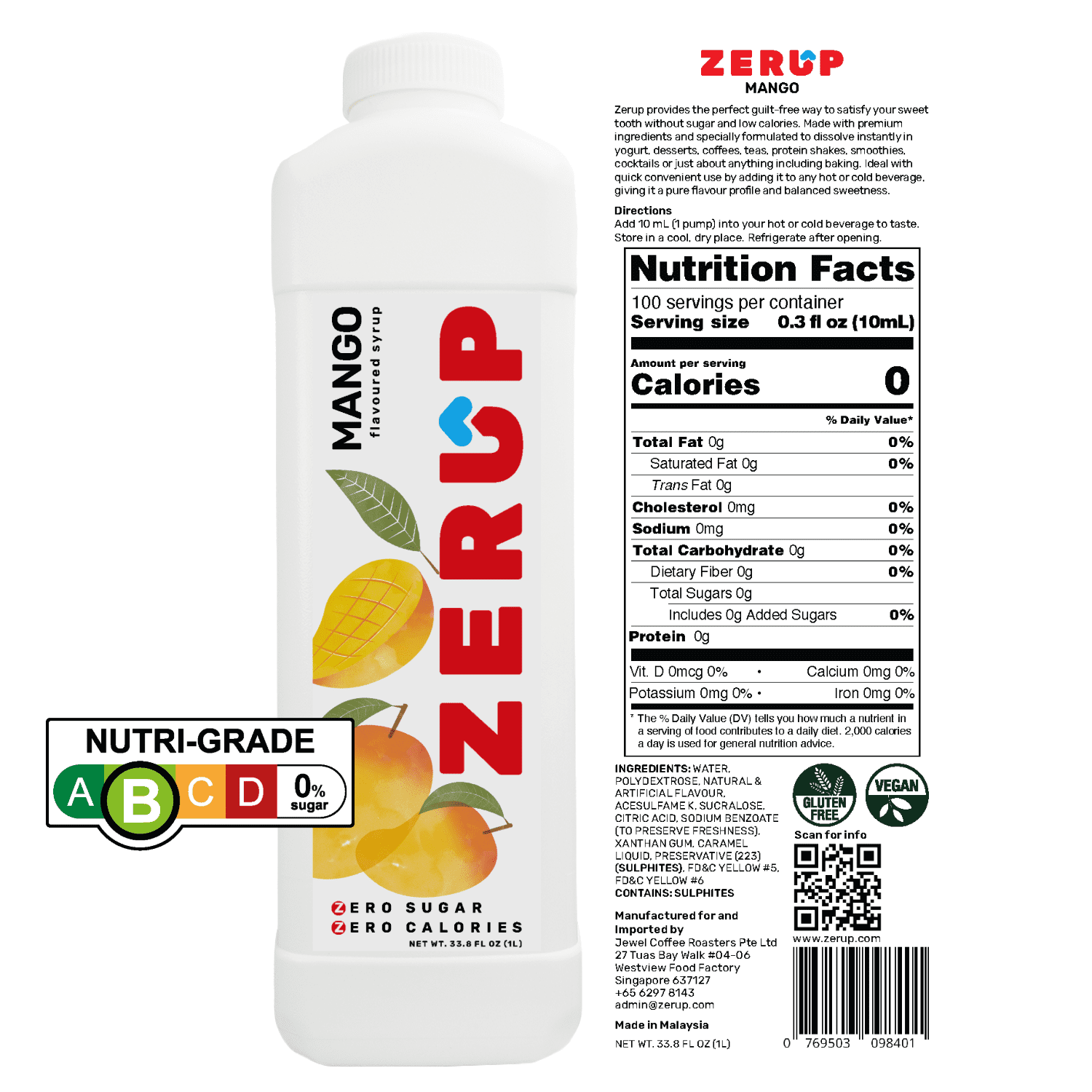 Zerup Zero Sugar Exotic Fruits Sugar-Free, Zero Calories Pack of 4 33.8 Oz (1L)
