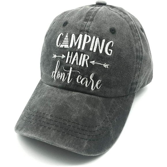 Camping Hair Don't Care Vintage Washed Dyed Adjustable Baseball Cap Hat