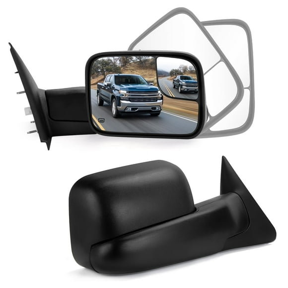 Miroirs de Remorquage une Paire Compatible pour 2002-2008 Dodge Ram 1500 2003-2009 Ram 2500 3500 avec Chauffage Électrique, Puissance Réglable, Pliage Manuel, Noir