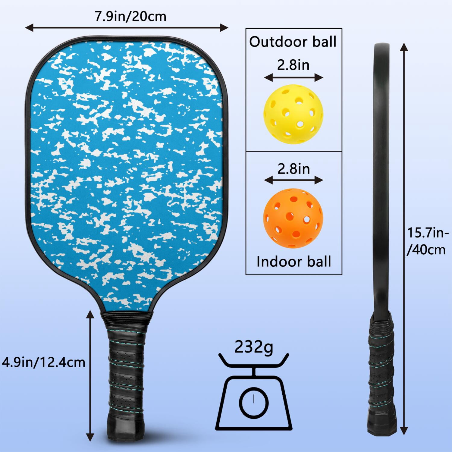 Pickleball Paddles Set Of 1, Fiberglass Surface, Camouflage Print, 1 Paddle, 2 Balls & Bag