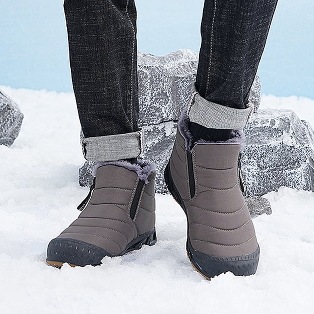 Botas de nieve forradas de piel Botas de tobillo de piel de felpa cálidas Hombres acogedores ligeros para el invierno