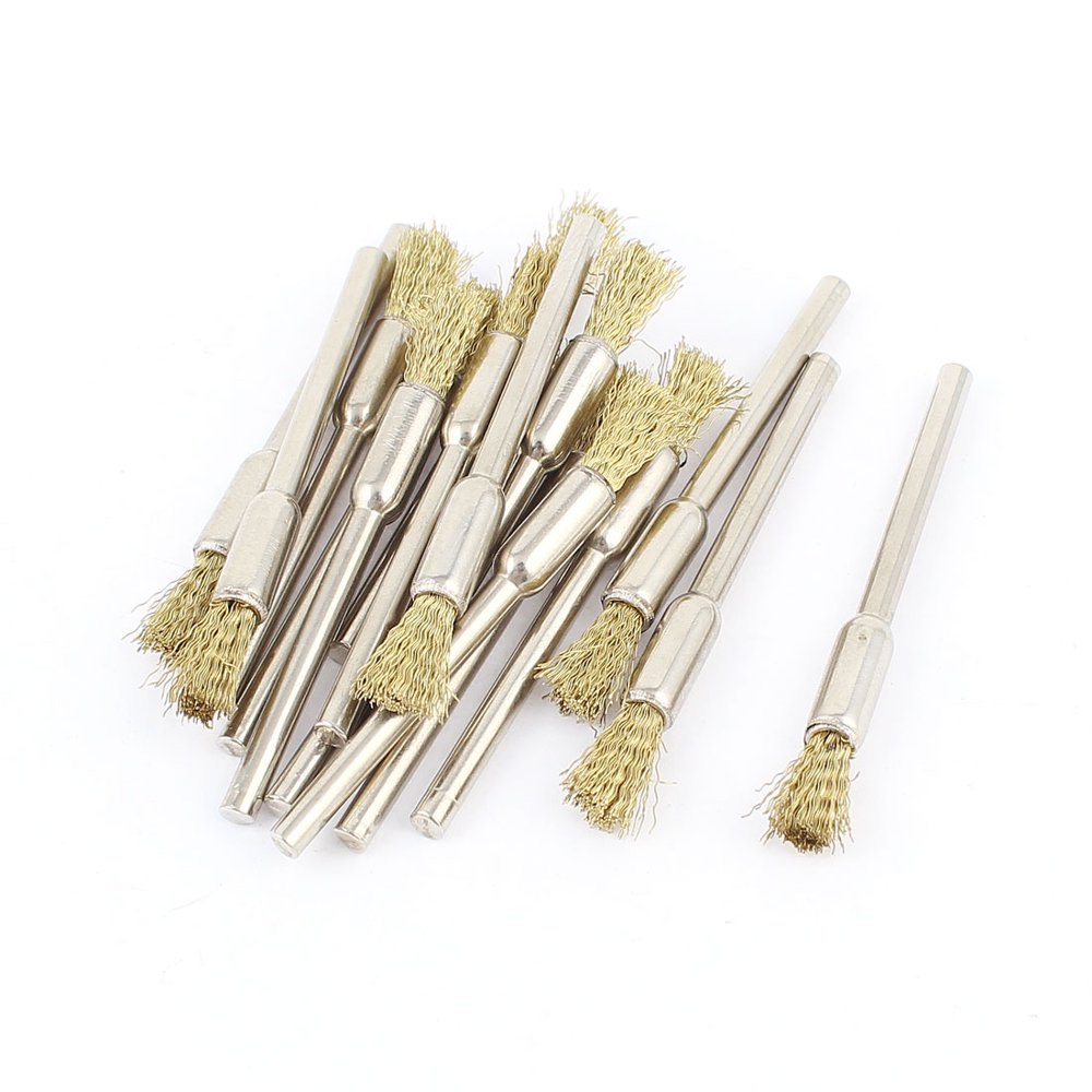 11pcs 3mm Mandrel Gold Tone Wire Pen Polishing Brush for Dremel Rotary