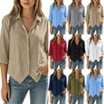 thumbnail image 1 of Neewe Cotton Button Down Shirts for Women 3/4 Sleeve Tops V Neck Collared Blouses Business Casual Outfits, 1 of 8
