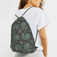 thumbnail image 6 of XMXT Waterproof Gym Bag, Arabesque Ethnic Paisley Floral Drawstring Backpack for Men, s Green, 6 of 8