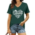 thumbnail image 2 of Camiseta de manga corta con cuello en V y estampado para mujer: top informal de verano con estampado floral, tejido suave y transpirable, varias tallas, 2 of 4