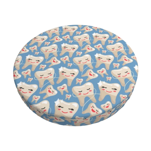 Disketp Funny Cute Healthy Teeth Funda Redonda para Taburete, Funda de Cojín para Silla de Bar Suave y Elástica-12 inch