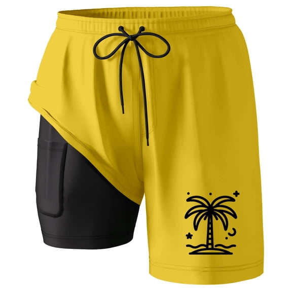 YAYUBA Swim Trunks Men 7 Inch 2 In 1 Soft Compression Liner Stretchy Quick Dry Breathable Gradient Hawaiian Shorts Loose Stretch Lined Beach Swimwear