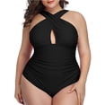 thumbnail image 4 of Trajes de baño de una pieza de talla grande con cruz frontal para mujer Trajes de baño con control de barriga Ormromra HMHZ263-7, 4 of 6
