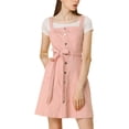 thumbnail image 4 of Vestido de mezclilla A-Line para mujer con tirantes ajustables, primavera verano, XL, rosa, 4 of 8
