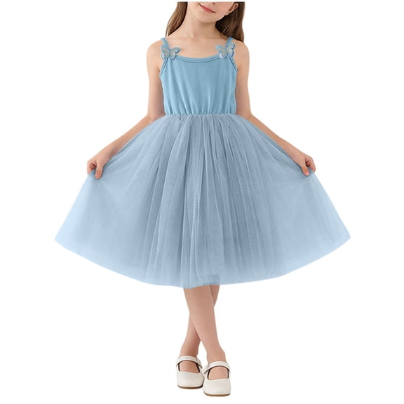 OGLCCG Kids Girls Tulle Dress Solid Color Sleeveless Cute Butterfly Tutu Dresses Girls Summer Party Dance Princess Sundress 1-10 Years