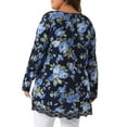 thumbnail image 4 of DARING DIVA Women's Plus Size Crew Neck Lace Trim A-Line Floral Blouse 1X Navy Blue, 4 of 6