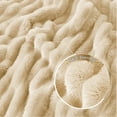 thumbnail image 6 of Exclusivo Mezcla King Size Flannel Fleece Blanket, Super Soft 3D Striped Jacquard Blanket for Bed, Lightweight Fuzzy Cozy Blankets, Beige, 90"x104", 6 of 8
