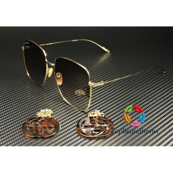 GUCCI GG1031S 003 Rectangular Square Gold Shiny Brown 59 mm Women's Sunglasses
