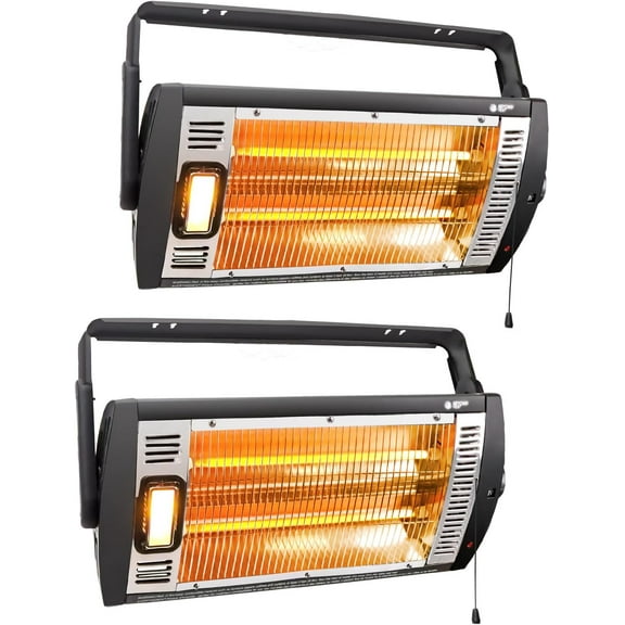 Electric Garage Heater 120V, 750/1500W Ceiling Mount Space Heater for Garage, Shop, Patio with 90° Adjustable Tilt, Dual Quartz Radiant, Safety Metal Grille and Overheat Protection, 2-Pack