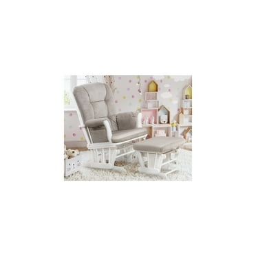 HomeStock Eclectic Exclusivity Glider Chair and Ottoman without Pillow - White - Comfortable Glider Chair with Matching Ottoman, Generous Padding, Smooth Ball Bearing Glides for Effortless Movement