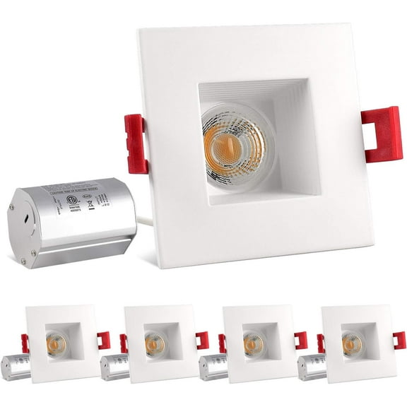 Luxrite 2 inch Square Dimmable LED Recessed Light with J-Box, 8W =50W, 4100K Cool White, 600 Lumens 4-Pack