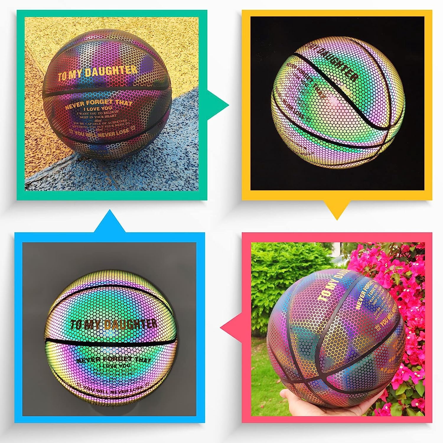 MILACHIC Holographic Basketball to My Son Personalized Reflective Glowing Leather Basketball Gift, Official Size 7 (29.5"), Indoor Outdoor Cool Street Leather Basketball