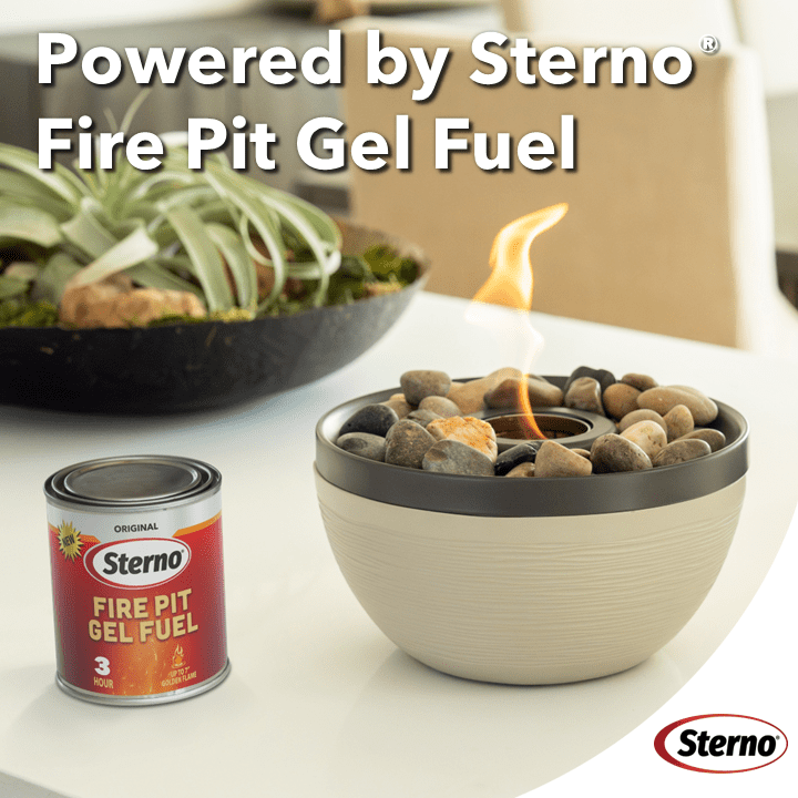 Sterno Tabletop Fire Pit Medium Smokeless Mini Fireplace for Indoor Outdoor Patio & Balcony Decor, Portable Fire Pit 9.5" x 5.25" - Cocoa & Sand