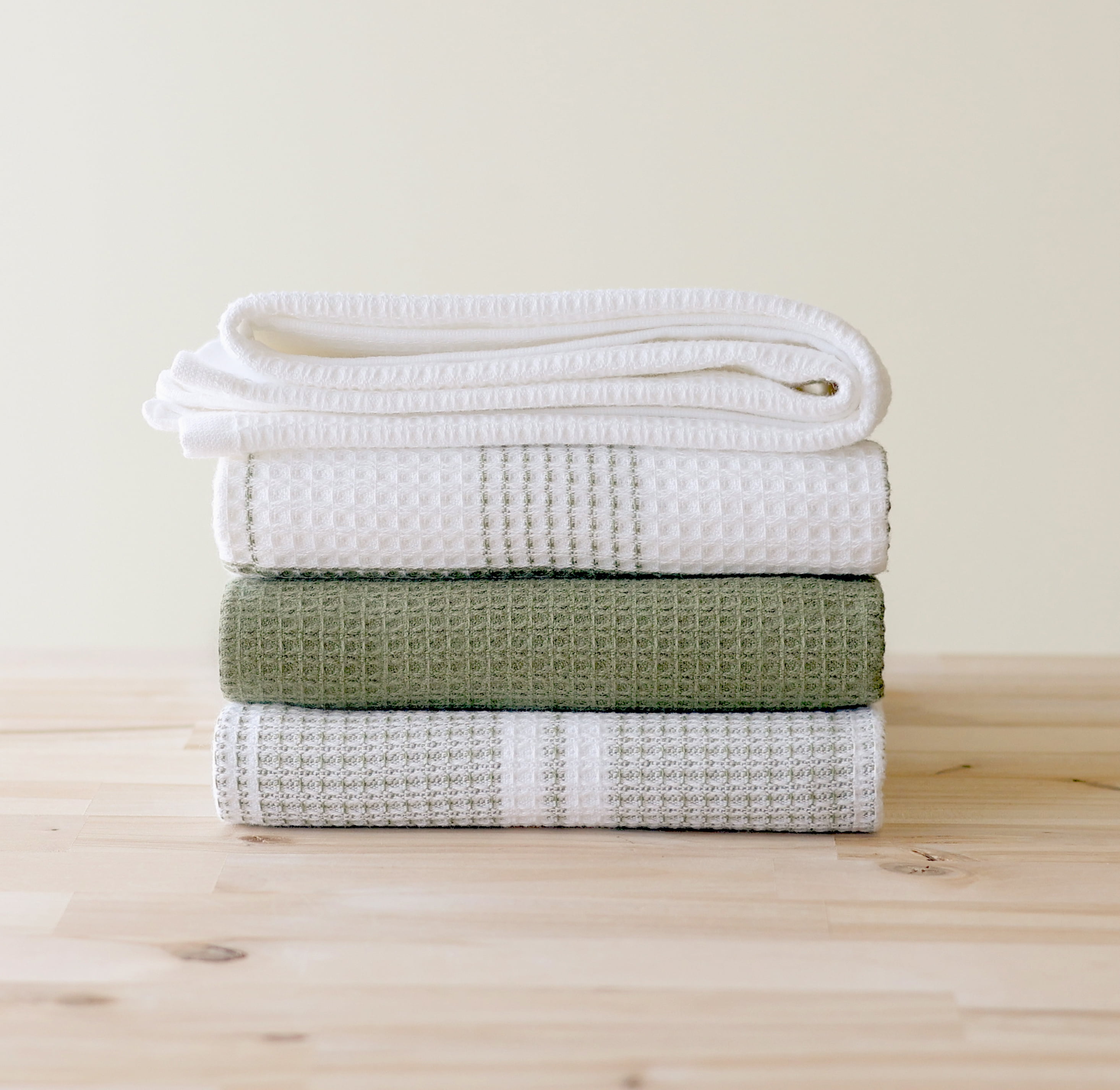 Better Homes & Gardens 4 Piece Cotton Waffle Kitchen Towel Set, Green