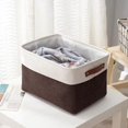 thumbnail image 4 of Storage Basket with Leather Handle, 11.02 inch Fabric Storage Bin, Clothes Organizer Basket, Laundry Storage Basket, Foldable Linen Storage Box, Closet Blanket Organizer for Bedroom Household, 4 of 5