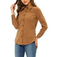 thumbnail image 4 of Unique Bargains Women's Corduroy Shirts Long Sleeve Button Down Blouse Top XS Brown, 4 of 6