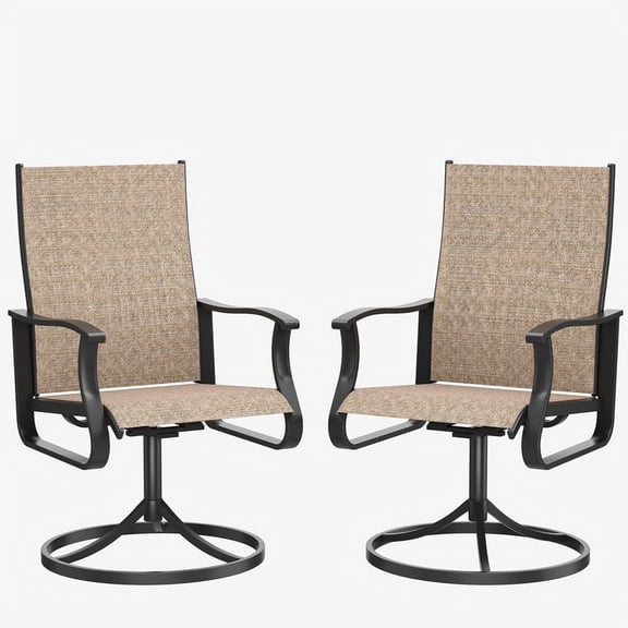 MRUAKA Patio Swivel Chairs Set of 2, Outdoor Dining Chairs Mid Back All Weather Breathable Textilene Outdoor Swivel Chairs with Metal Rocking Frame for Lawn Garden Backyard Deck, Khaki