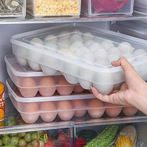 Egg Holder for Refrigerator with Lid, Covered Eggs Tray Carrier Food