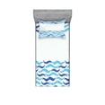 thumbnail image 2 of Ambesonne Modern Fitted Sheet & Pillow Sham Set, Ocean Life Sea Waves, Full, Turquoise Navy Blue, 2 of 3