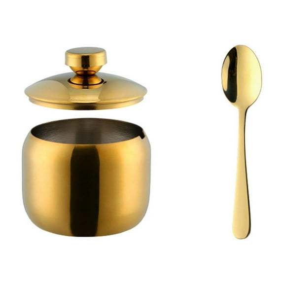 Food Storage 10oz 304 Stainless Steel Container Jar with Clear Glass Lid and Spoon for Seasoning and Condiments for Candy and Coffee