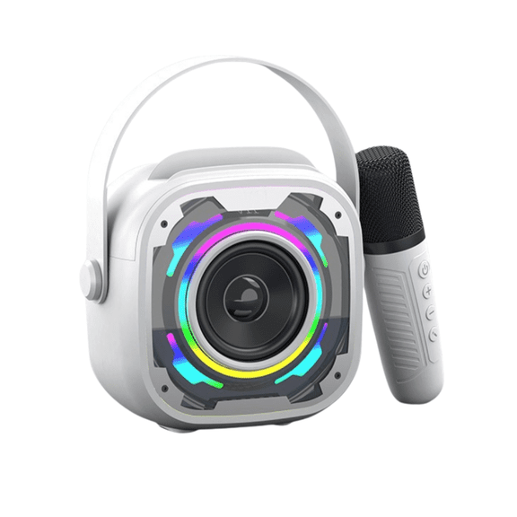 DUANJY Karaoke Machine for Kids&Adults, Portable Bluetooth Speaker with 1 Wireless Microphone, Mini Karaoke Machine with Stereo Sound Enhanced Bass, Rainbow Lights & Voice Changer, White