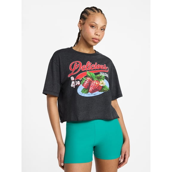 No Boundaries Boxy Cropped Graphic Tee, Women's XXS-XXL