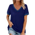 thumbnail image 4 of QLEICOM Womens Plus Size Tunic Tops Summer Short Sleeve V Neck Loose Casual Tee Shirt, Fashion Patchwork Basic Tanks with Packets, Tops, Tees & Blouses for Women S-2XL, 4 of 5