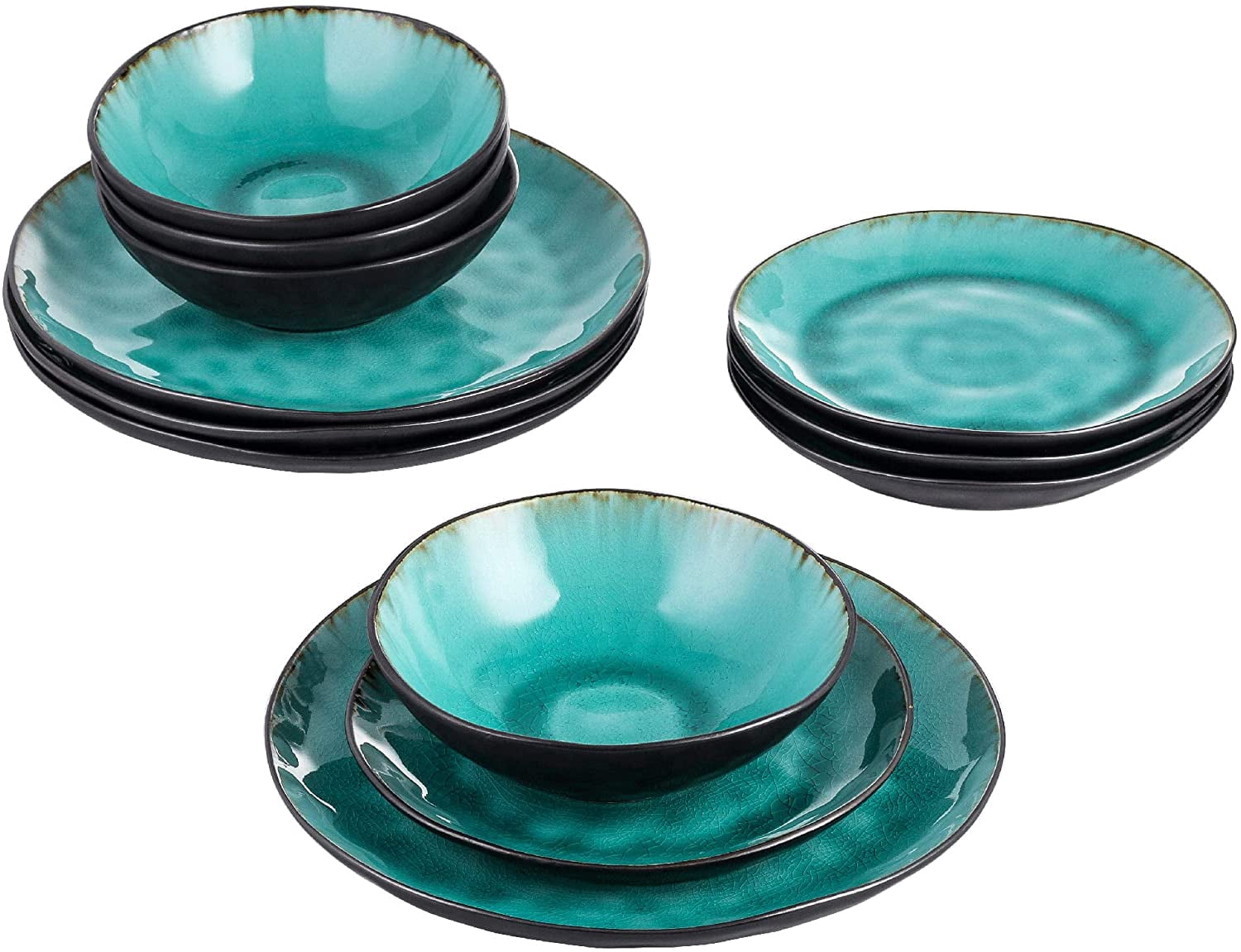 vancasso Aqua Blue Dinnerware Set Stoneware Vintage Look Ceramic Blue