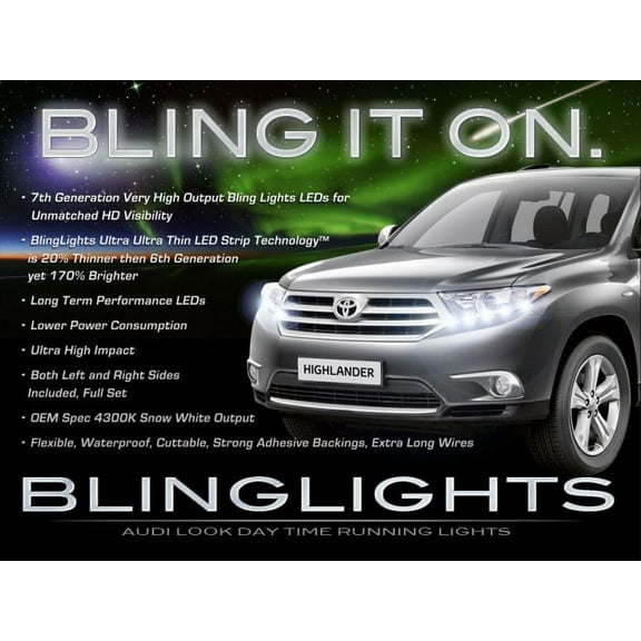 For The 2011 2012 2013 Toyota Highlander LED Strip Day Time Running Lights Headlamp Headlight Head Lamps DRL