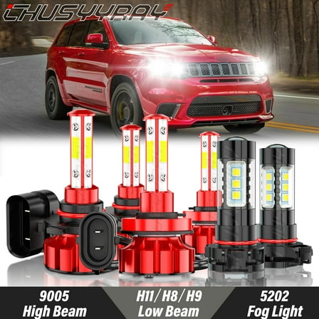 For Jeep Grand Cherokee 2011 2012 2013 LED Headlight High Low Beam Fog Light Bulbs Kit 6000K White 6x