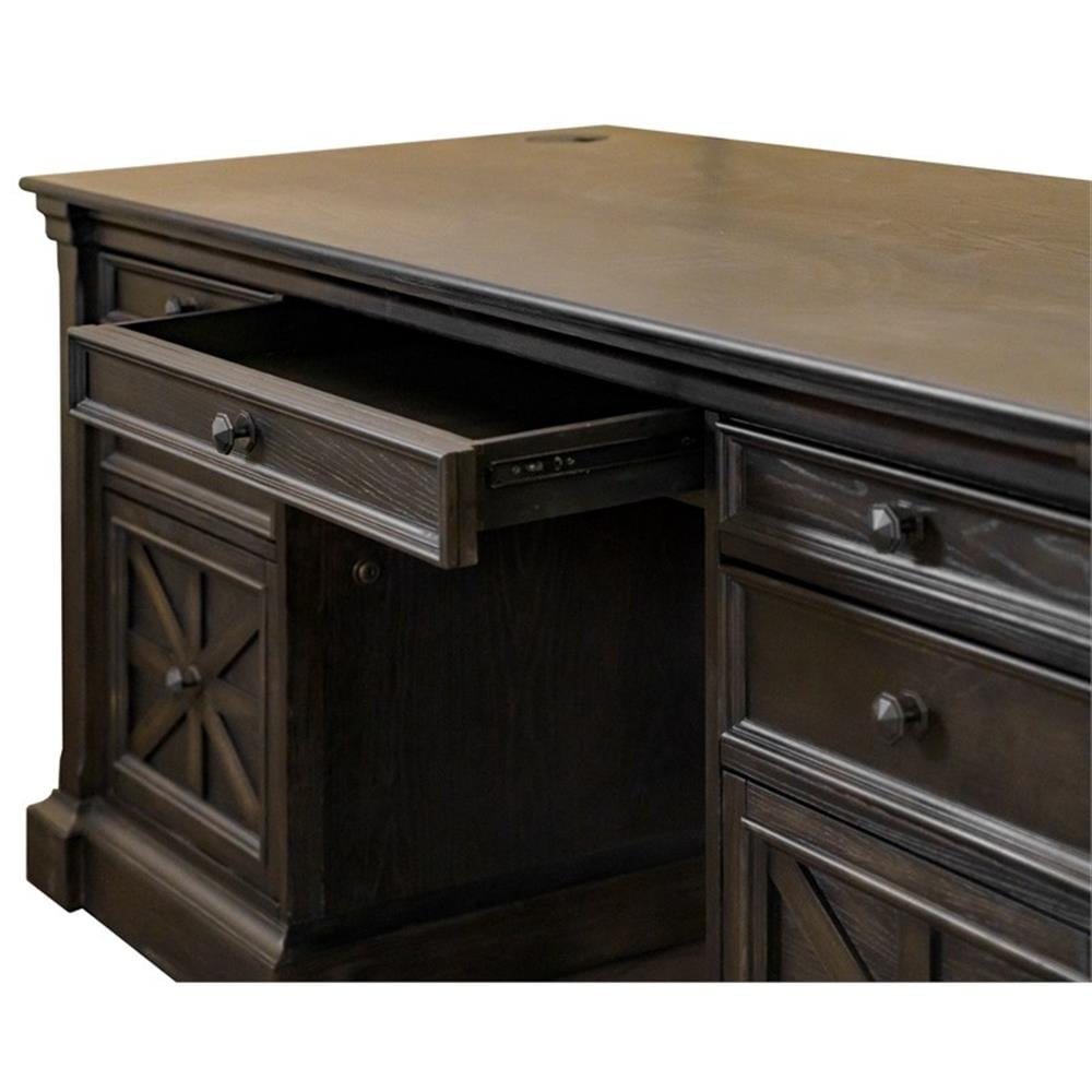 Pemberley Row Wood Dark Brown Executive Desk Double Pedestal Rectangular 66"W Fully Assembled