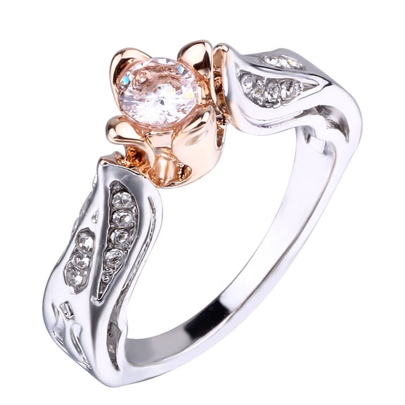 Women's Rose Flower Color Separation Artificial Diamond Ring