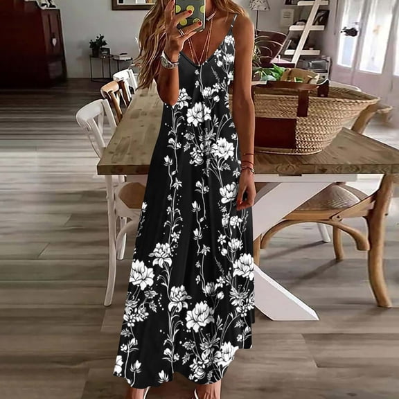Mifsaly Womens Flowy Dress Long Sleeveless Spaghetti Straps Cotton Summer Dresses Flowy Comfortable Everyday Vacation Sundress XL