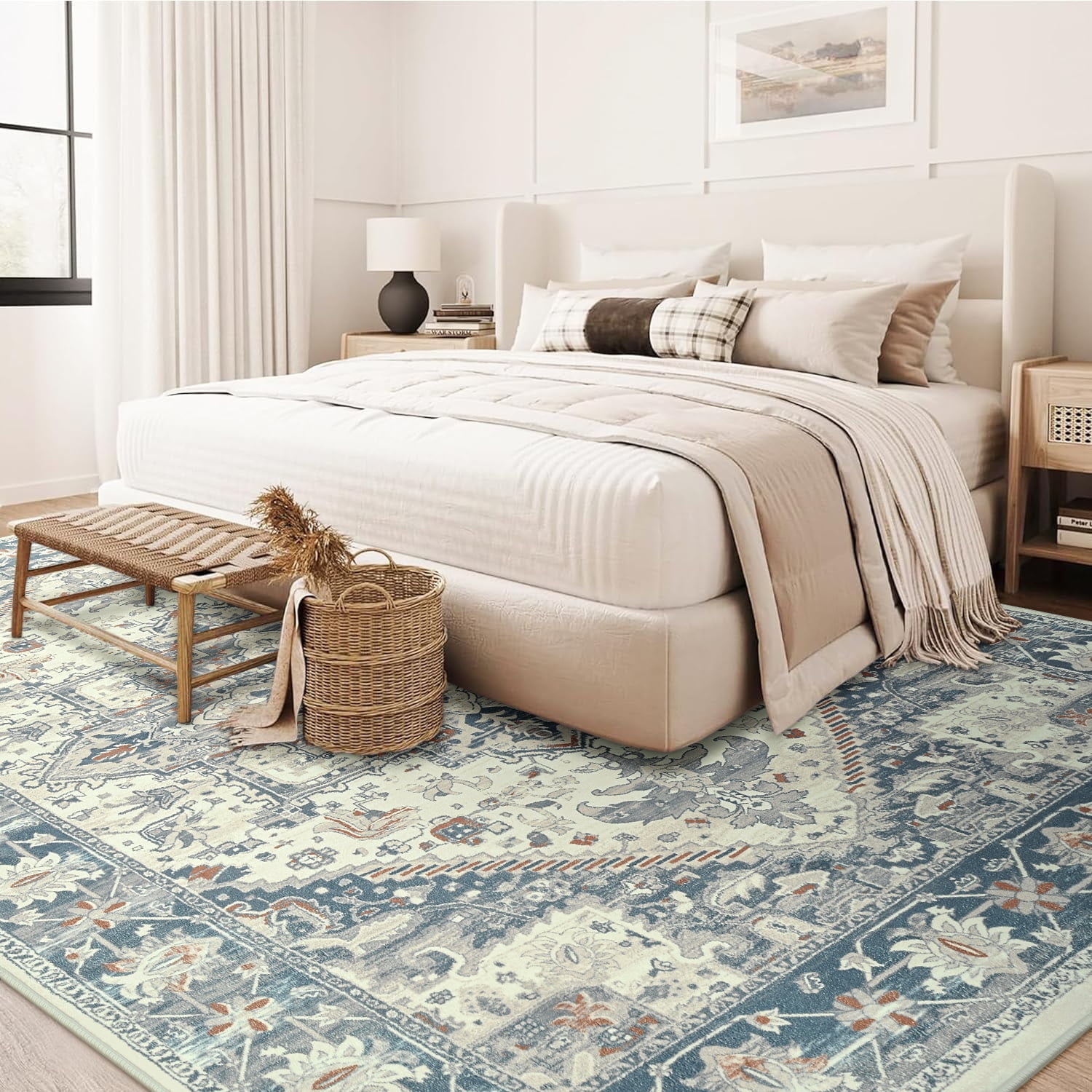 Dwelke Vintage Area Rug Floral Rugs Soft Bedroom Carpet for Living Room Home Decor,8'x10',Beige