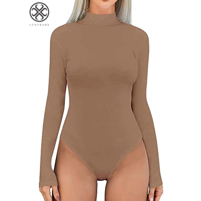 Body de estrella Luxtrada para mujer, cuello alto, manga larga, leotardo, cuello alto, moldeador elástico
