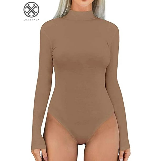 Body de estrella Luxtrada para mujer, cuello alto, manga larga, leotardo, cuello alto, moldeador elástico
